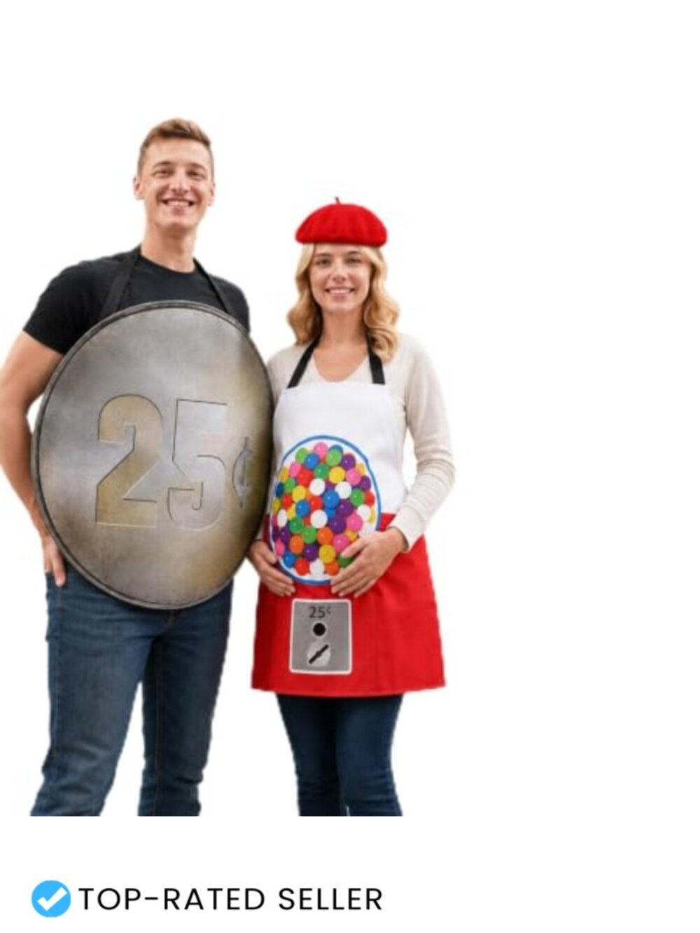 Halloween Couples Pregnant Costume Set Gumball Machine Apron Quarter Coin Red